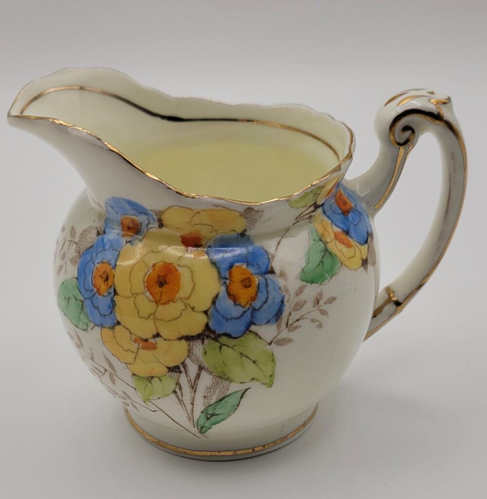 1936 Foley China E. Brain & Co Creamer Pitcher Blue and Yellow Floral